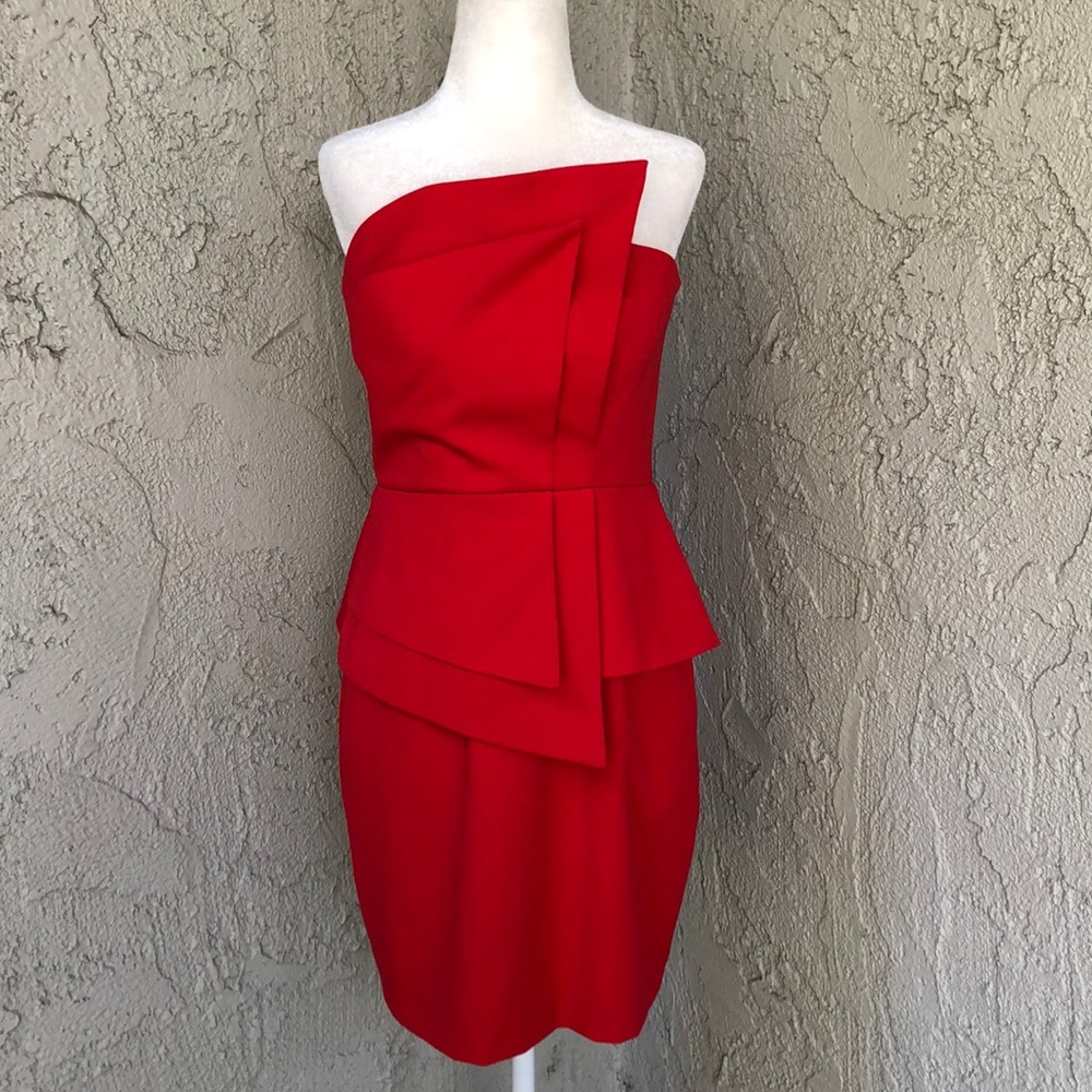 Black Halo Strapless Red Peplum Style Dress Sz 8